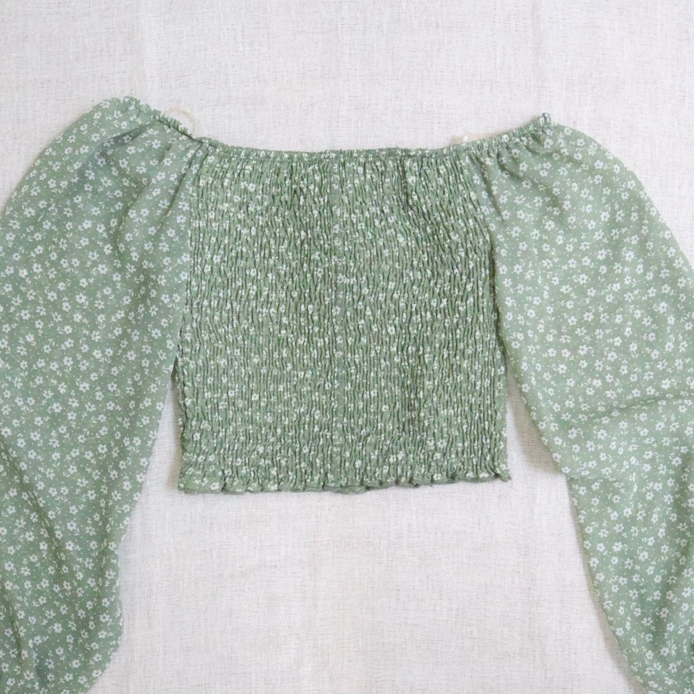 Windsor Floral Sheer Sleeve Crop Top